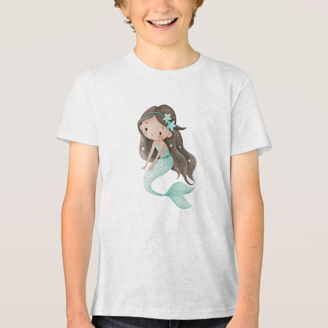 Mint Star Mermaid Watercolor Tri-Blend Shirt (Front)