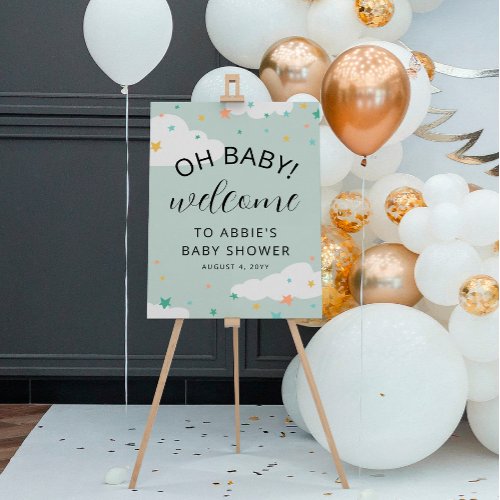 Mint Stars Gender Neutral Oh Baby Shower Welcome Foam Board