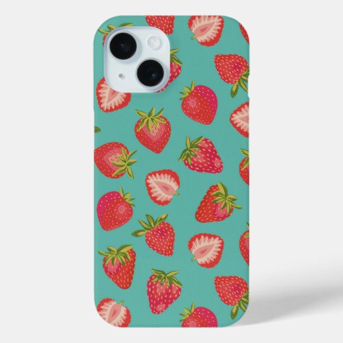 Mint Strawberry iPhone 15 Case