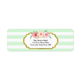 Mint Stripe Gold Pink Floral Return Address Label