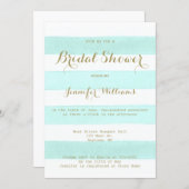 Mint stripe gold script bridal shower invitations (Front/Back)