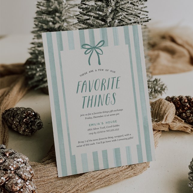 Mint Stripe Holiday Favorite Things Party Invitation (Creator Uploaded)