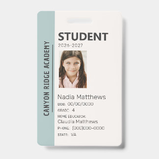 Mint Stripe Homeschool Student ID Badge