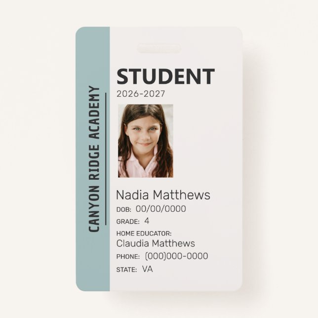 Mint Stripe Homeschool Student ID Badge (Front)