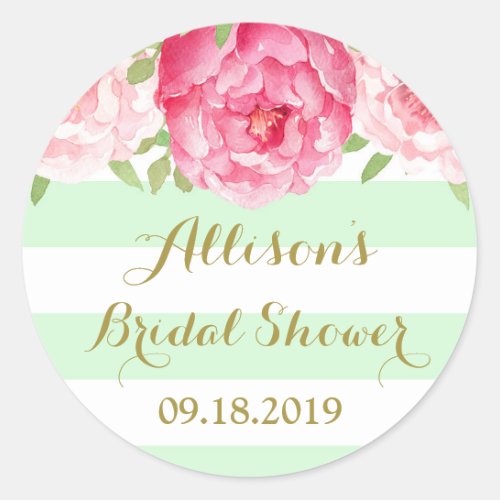 Mint Stripe Pink Floral Bridal Shower Favor Tag