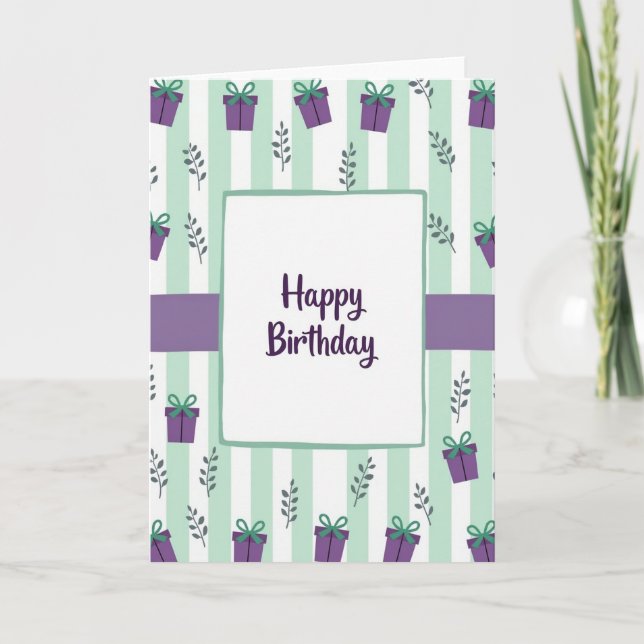 Mint Striped Birthday Card (Front)