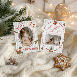 Mint Striped Merry Christmas Mittens Photo Card