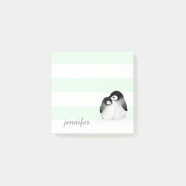 Mint Striped Penguins Post-it® Notes (Front)