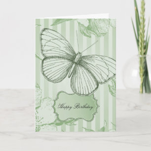 Mint Stripes Butterfly Birthday Card