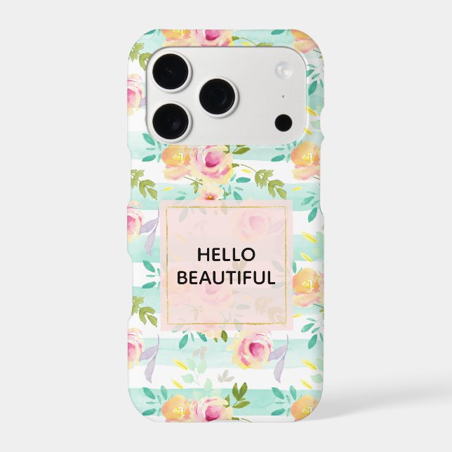 Mint Stripes Floral Chic Case-Mate iPhone Case (Back)