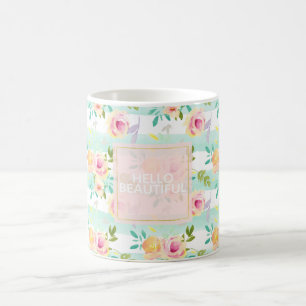 Mint Stripes Floral Chic Coffee Mug