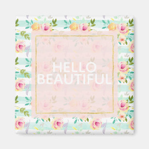 Mint Stripes Floral Chic Magnet