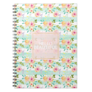 Mint Stripes Floral Chic Notebook