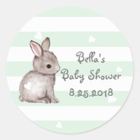 Mint Stripes Heart Bunny Baby Shower Stickers