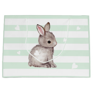 Mint Stripes Heart Grey Bunny Gift Bag