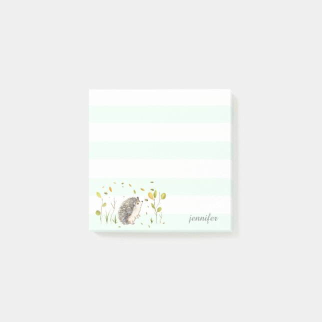 Mint Stripes Hedgehog Post-it® Notes (Front)