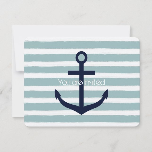 Mint Stripes Nautical Anchor Baby Shower Invitation (Front)