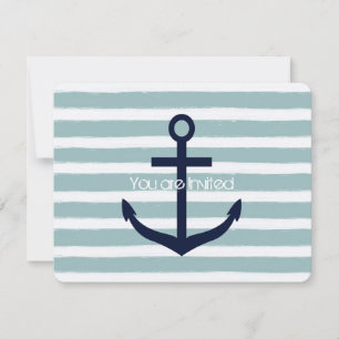 Mint Stripes Nautical Anchor Baby Shower Invitation