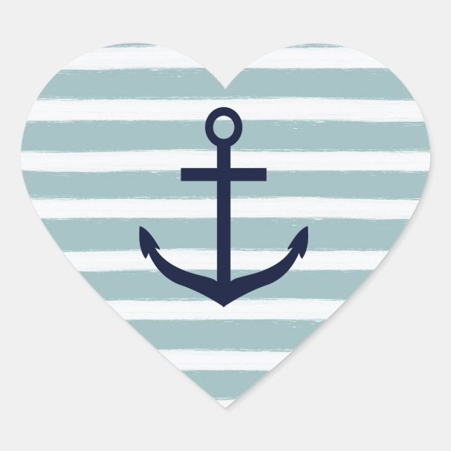 Mint Stripes Nautical Anchor Heart Sticker (Front)