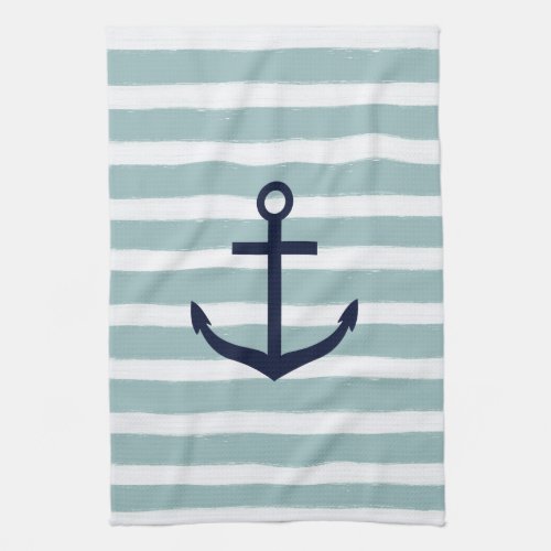 Mint Stripes Nautical Anchor Towel