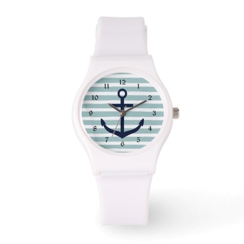 Mint Stripes Nautical Anchor Watch