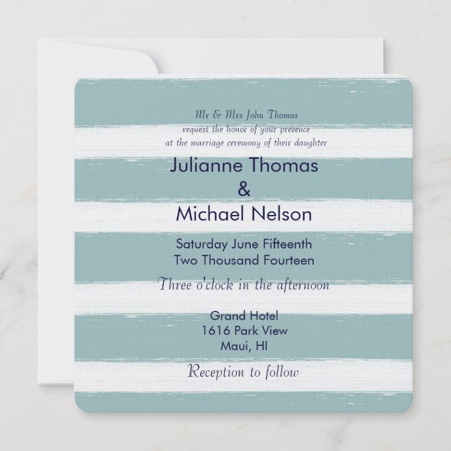 Mint Stripes Nautical Anchor Wedding Invitation (Front)
