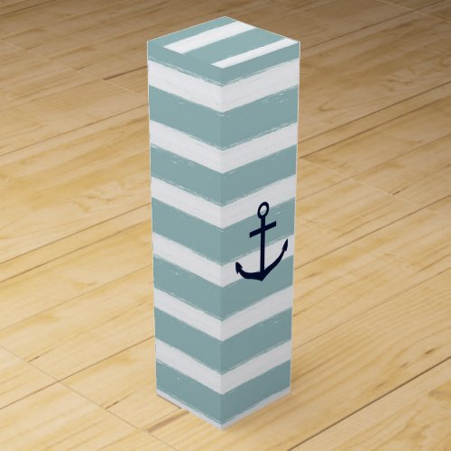 Mint Stripes Nautical Anchor Wine Box