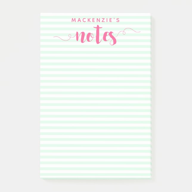 Mint stripes & Pink Brush Script Notes (Front)