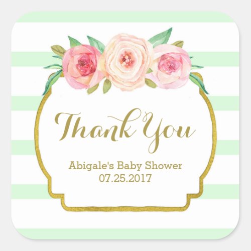 Mint Stripes Pink Floral Baby Shower Favor Tags