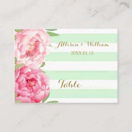 Mint Stripes Pink Floral Table Place Setting Cards
