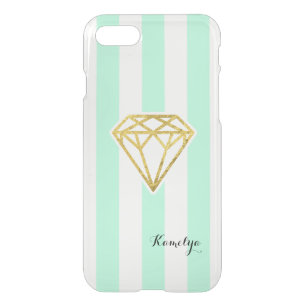 Mint Stripes with Gold Foil Diamond iPhone SE/8/7 Case