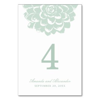 Mint succulent. Modern cactus wedding. Floral Table Number