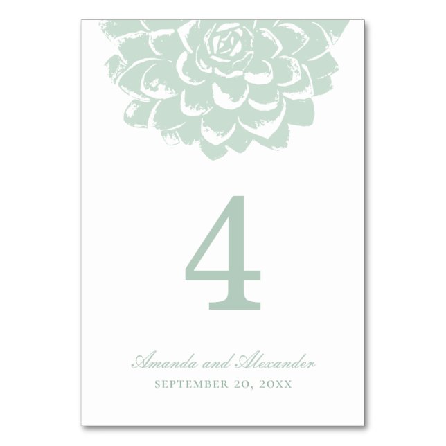 Mint succulent. Modern cactus wedding. Floral Table Number (Front)