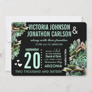 Mint Succulent Modern Wedding Invitation