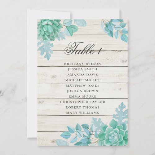 Mint succulent seating chart Rustic wedding Invitation