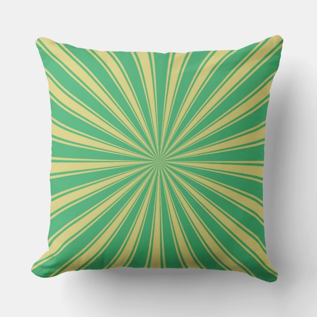 Mint Sun Funky Rays Retro Stripes Throw Pillow (Front)