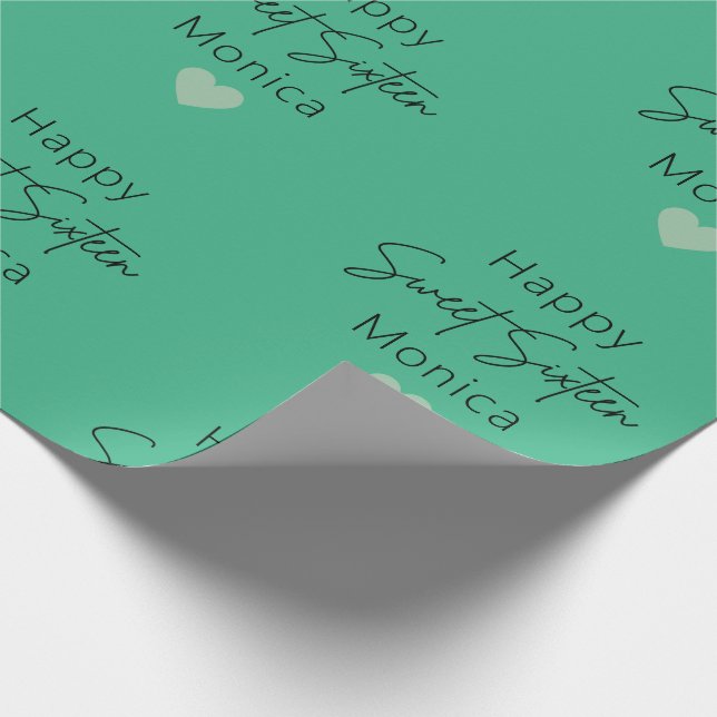 Mint Sweet 16 Personalized Birthday Wrapping Paper (Corner)