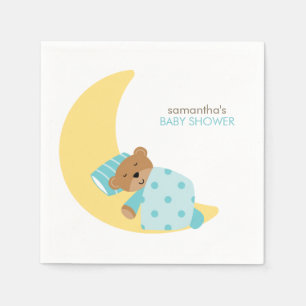 Mint Sweet Dreams Sleeping Teddy Bear Paper Napkins