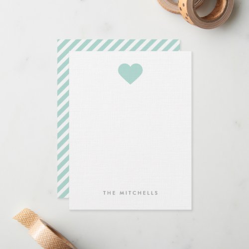 Mint Sweet Heart Monogram Stationery Announcements