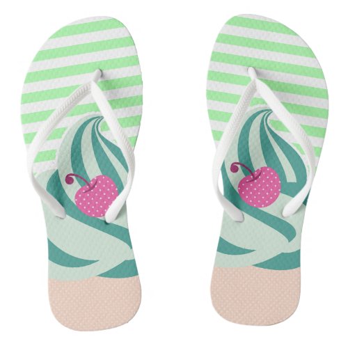 Mint Swirl Ice Cream Striped Cute Flip Flops