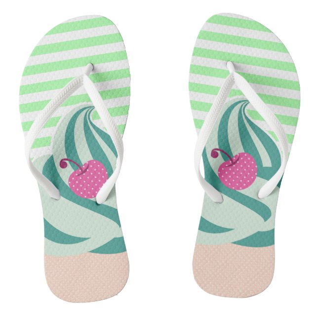 Mint Swirl Ice Cream Striped Cute Flip Flops (Footbed)