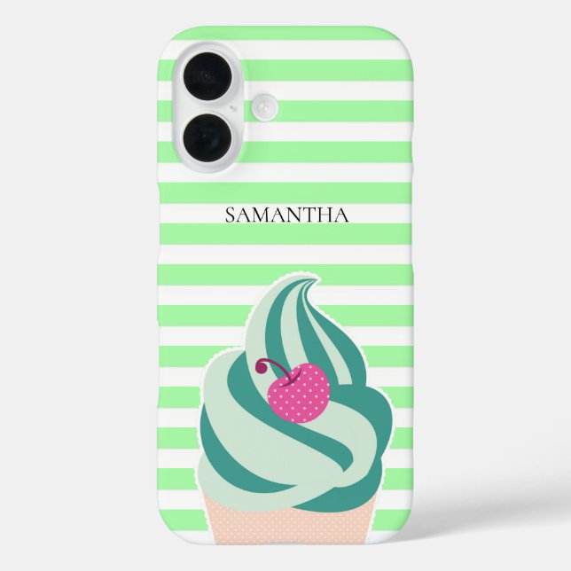 Mint Swirl Ice Cream Striped Personalised Case-Mate iPhone Case (Back)