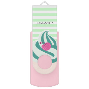 Mint Swirl Ice Cream Striped Personalised Flash Drive