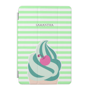 Mint Swirl Ice Cream Striped Personalised iPad Mini Cover