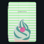 Mint Swirl Ice Cream Striped Personalised iPad Pro Cover<br><div class="desc">Cute and modern mint green striped personalised case with yummy mint whippy ice cream with cherry on top.</div>