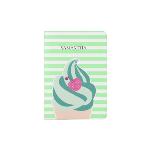 Mint Swirl Ice Cream Striped Personalised Passport Holder