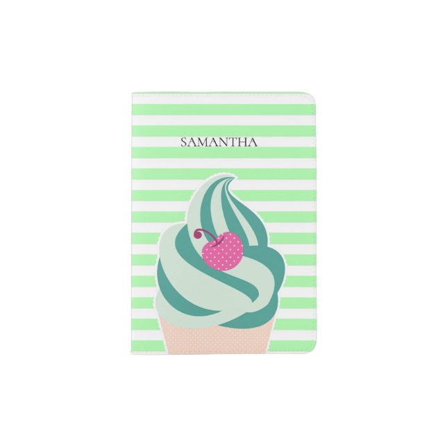 Mint Swirl Ice Cream Striped Personalised Passport Holder (Front)