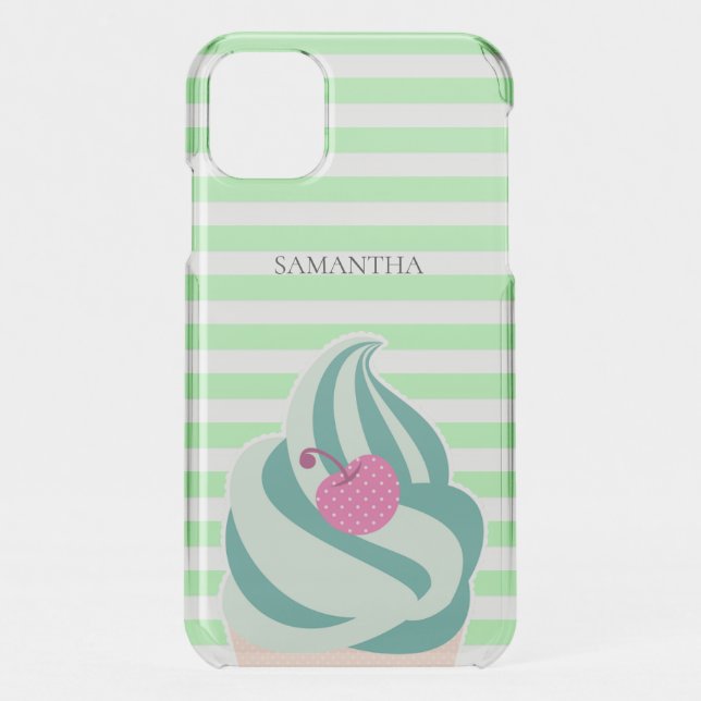 Mint Swirl Ice Cream Striped Personalised Uncommon iPhone Case (Back)