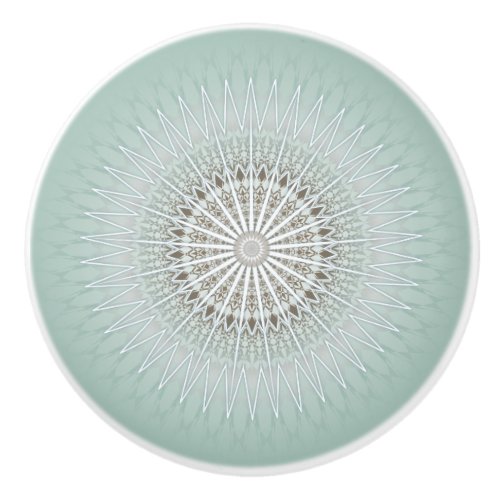 Mint Taupe Modern Geometric Mandala Ceramic Knob