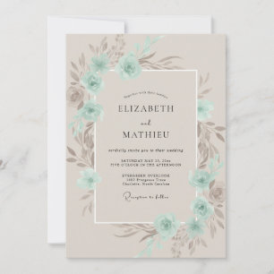 Mint Taupe Ranunculus Soft Eucalyptus Wedding Invitation